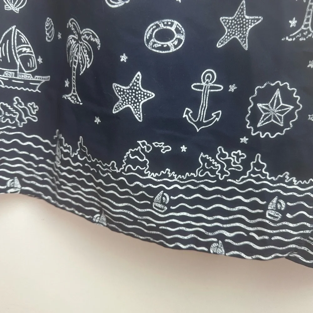 Breeches Navy Blue Nautical Beach Palm Tree Anchor Vintage Vacation Wrap Skirt S
